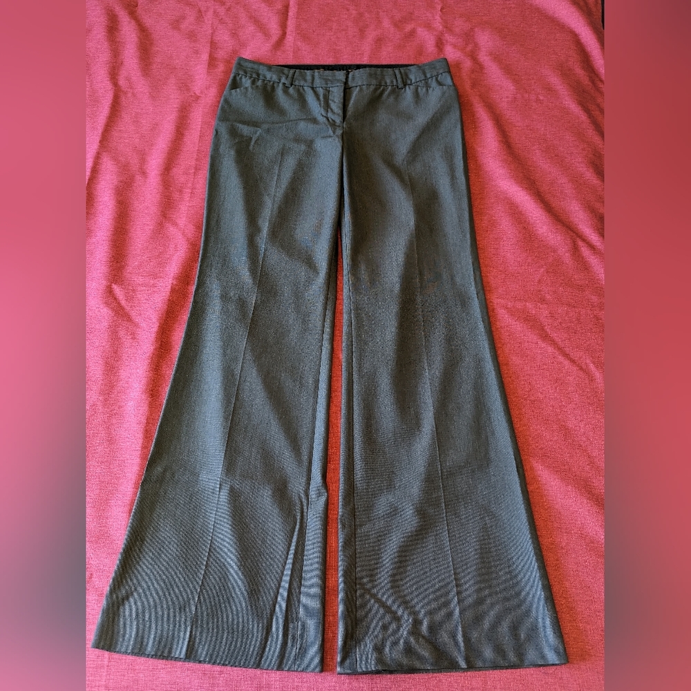 Express "Editor" Size 8 Grey Dress Pants with Leopard Print Trim Inside